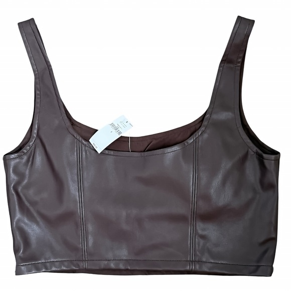 Banana Republic Faux Leather Crop Top Brown Chocolate Size 2 NWT - Picture 2 of 8